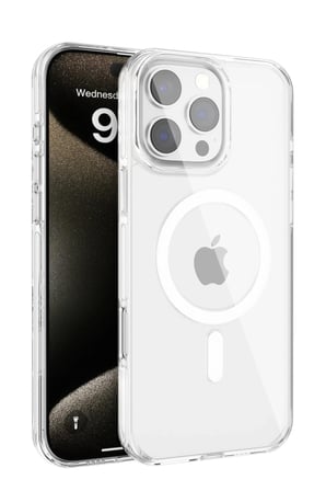 Fuchsia iPhone 16 Pro Max ile Uyumlu Gleam PC Sert Kablosuz Şarj Özellikli Kılıf - Şeffaf