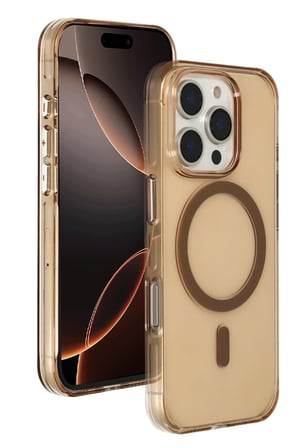 Fuchsia iPhone 16 Pro Max ile Uyumlu Gleam PC Sert Kablosuz Şarj Özellikli Kılıf - Şeffaf-Gold