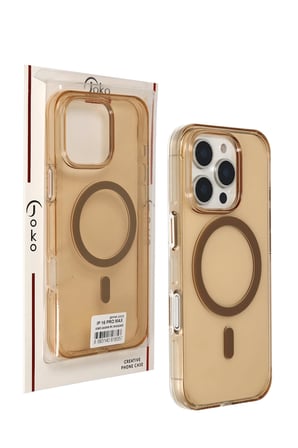Fuchsia iPhone 16 Pro Max ile Uyumlu Gleam PC Sert Kablosuz Şarj Özellikli Kılıf - Şeffaf-Gold