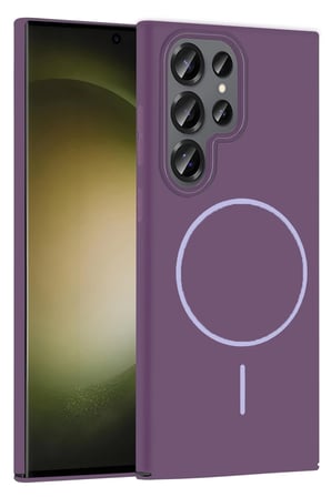 Fuchsia Samsung Galaxy S24 Ultra ile Uyumlu Broş Kablosuz Şarj Özellikli Kapak - Mor