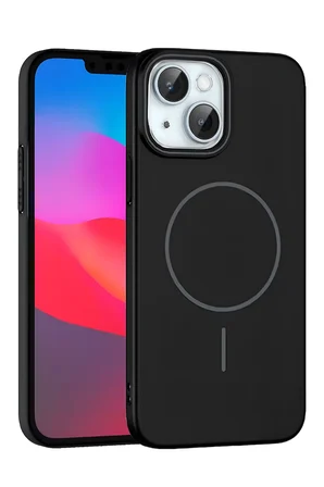 Fuchsia iPhone 15 ile Uyumlu Plus Broş Kablosuz Şarj Özellikli Kapak - Siyah