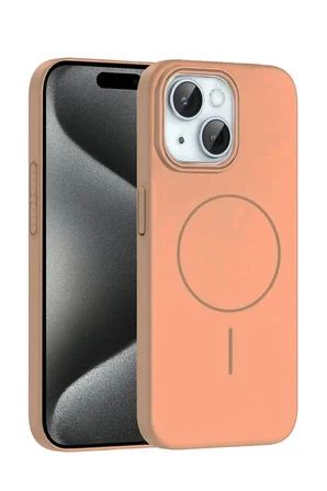 Fuchsia iPhone 15 ile Uyumlu Plus Broş Kablosuz Şarj Özellikli Kapak - Çöl Titanyum