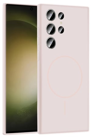 Fuchsia Samsung Galaxy S23 Ultra ile Uyumlu Kılıf Jully Kablosuz Şarj Özellikli Kapak - Pudra