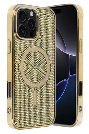 Fuchsia iPhone 16 Pro Max ile Uyumlu Helen Kablosuz Şarj Özellikli Kapak - Gold