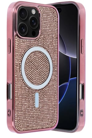 Fuchsia iPhone 16 Pro ile Uyumlu Helen Kablosuz Şarj Özellikli Kapak - Pembe