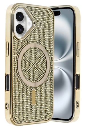 Fuchsia iPhone 16 ile Uyumlu Helen Kablosuz Şarj Özellikli Kapak - Gold