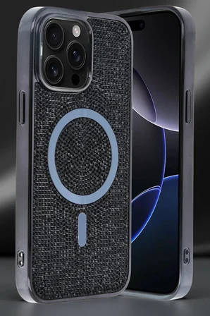 Fuchsia iPhone 15 Pro Max ile Uyumlu Helen Kablosuz Şarj Özellikli Kapak - Gold