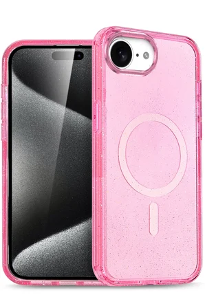 Fuchsia iPhone 16E ile Uyumlu Star Kablosuz Şarj Özellikli Kapak - Pembe