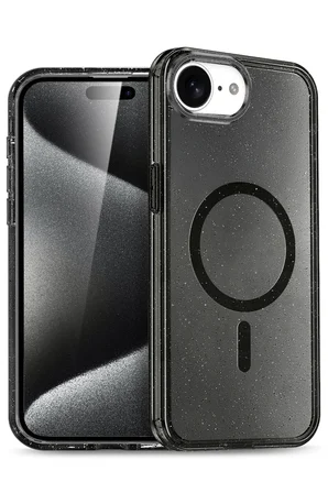 Fuchsia iPhone 16E ile Uyumlu Star Kablosuz Şarj Özellikli Kapak - Siyah