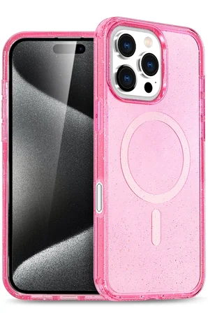 Fuchsia iPhone 16 Pro Max ile Uyumlu Star Kablosuz Şarj Özellikli Kapak - Pembe
