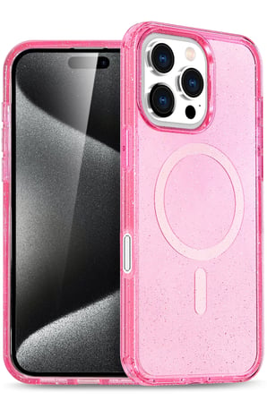 Fuchsia iPhone 16 Pro Max ile Uyumlu Star Kablosuz Şarj Özellikli Kapak - Pembe