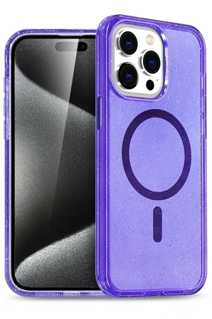 Fuchsia iPhone 14 Pro Max ile Uyumlu Star Kablosuz Şarj Özellikli Kapak - Mor