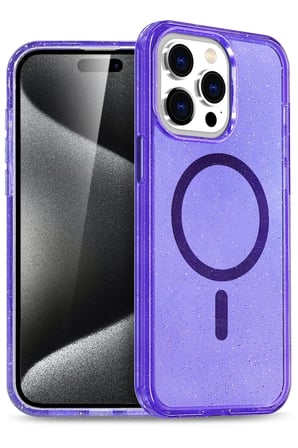 Fuchsia iPhone 14 Pro Max ile Uyumlu Star Kablosuz Şarj Özellikli Kapak - Mor