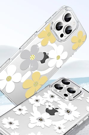 Fuchsia iPhone 16 Pro ile Uyumlu Floral Kablosuz Şarj Özellikli Kapak - Turuncu