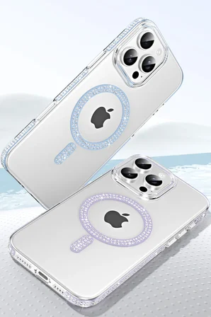 Fuchsia iPhone 14 ile Uyumlu Move Taşlı Kablosuz Şarj Özellikli Kapak - Natural Grey