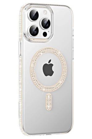 Fuchsia iPhone 14 Pro Max ile Uyumlu Move Taşlı Kablosuz Şarj Özellikli Kapak - Pembe