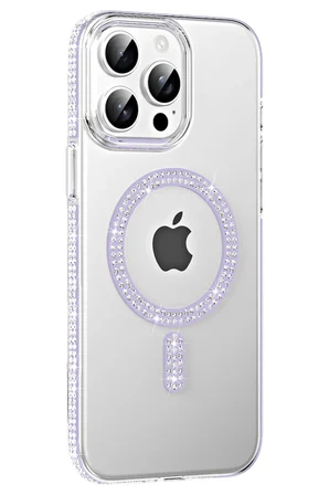 Fuchsia iPhone 15 Pro ile Uyumlu Move Taşlı Kablosuz Şarj Özellikli Kapak - Lila