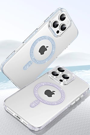Fuchsia iPhone 15 Pro ile Uyumlu Move Taşlı Kablosuz Şarj Özellikli Kapak - Natural Grey