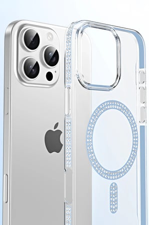 Fuchsia iPhone 16 Pro Max ile Uyumlu Move Taşlı Kablosuz Şarj Özellikli Kapak - Lila