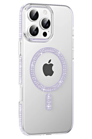 Fuchsia iPhone 16 Pro Max ile Uyumlu Move Taşlı Kablosuz Şarj Özellikli Kapak - Lila