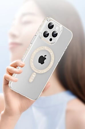 Fuchsia iPhone 16 Pro Max ile Uyumlu Move Taşlı Kablosuz Şarj Özellikli Kapak - Lila