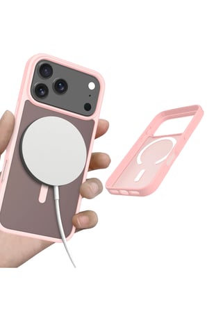 Fuchsia iPhone 17 Pro ile Uyumlu Jota Kablosuz Şarj Özellikli Kapak - Pudra