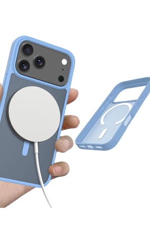Fuchsia iPhone 17 Pro Max ile Uyumlu Jota Kablosuz Şarj Özellikli Kapak - Açık Mavi