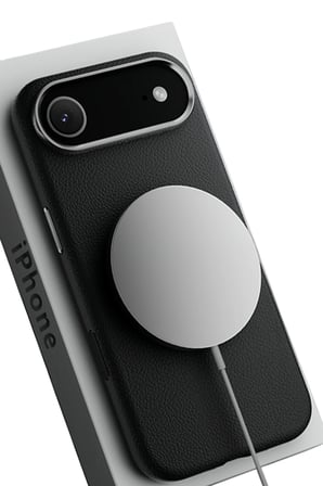 Fuchsia iPhone 17 Air ile Uyumlu Wonder Deri Kablosuz Şarj Özellikli Kapak - Siyah