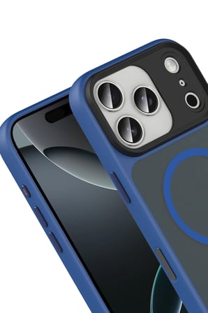 Fuchsia iPhone 17 Pro Max ile Uyumlu Megane Kablosuz Şarj Özellikli Kapak - Lacivert