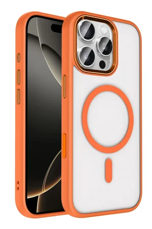 Fuchsia iPhone 16 Pro Max ile Uyumlu Terea Kablosuz Şarj Özellikli Kapak - Turuncu