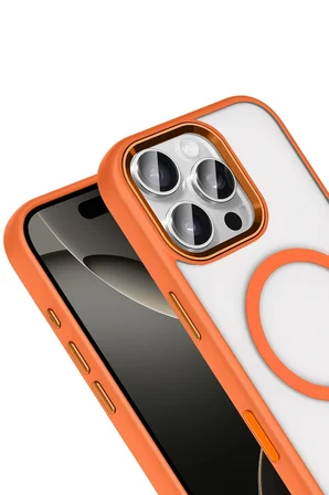 Fuchsia iPhone 16 Pro Max ile Uyumlu Terea Kablosuz Şarj Özellikli Kapak - Turuncu