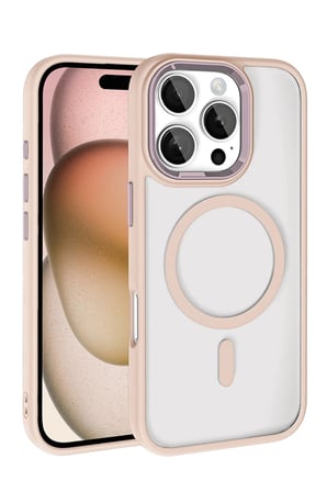Fuchsia iPhone 16 Pro Max ile Uyumlu Terea Kablosuz Şarj Özellikli Kapak - Pembe