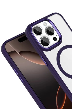Fuchsia iPhone 15 Pro Max ile Uyumlu Terea Kablosuz Şarj Özellikli Kapak - Derin Mor
