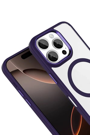 Fuchsia iPhone 16 Pro Max ile Uyumlu Terea Kablosuz Şarj Özellikli Kapak - Derin Mor