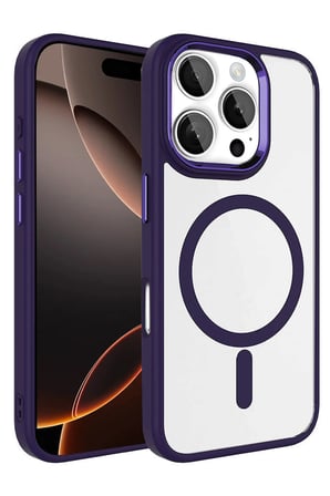 Fuchsia iPhone 16 Pro Max ile Uyumlu Terea Kablosuz Şarj Özellikli Kapak - Derin Mor