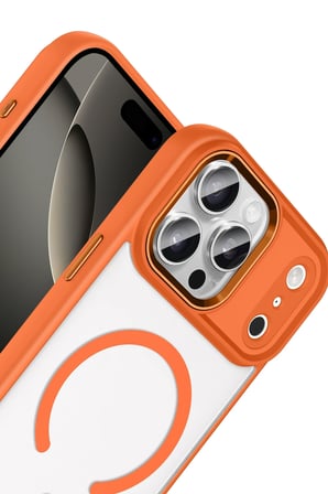 Fuchsia iPhone 17 Pro ile Uyumlu Terea Kablosuz Şarj Özellikli Kapak - Turuncu