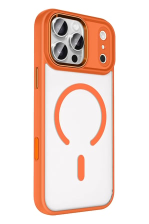 Fuchsia iPhone 17 Pro ile Uyumlu Terea Kablosuz Şarj Özellikli Kapak - Turuncu