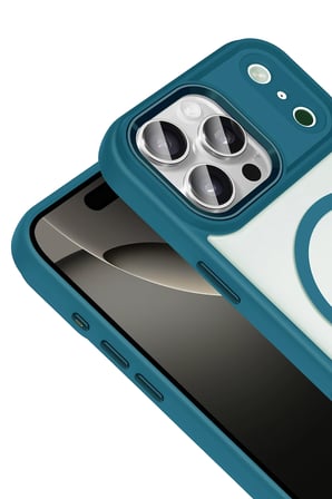 Fuchsia iPhone 17 Pro Max ile Uyumlu Terea Kablosuz Şarj Özellikli Kapak - Açık Mavi