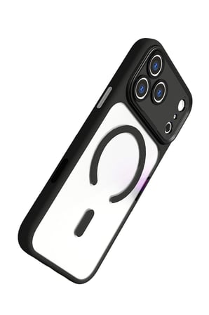 Fuchsia iPhone 17 Pro Max ile Uyumlu Hazar Kablosuz Şarj Özellikli Kapak - Siyah