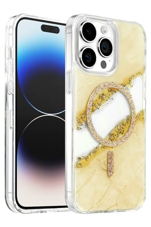 Onegif Apple iPhone 15 Pro Max Lotus Simli Magsafe Kapak - Gümüş