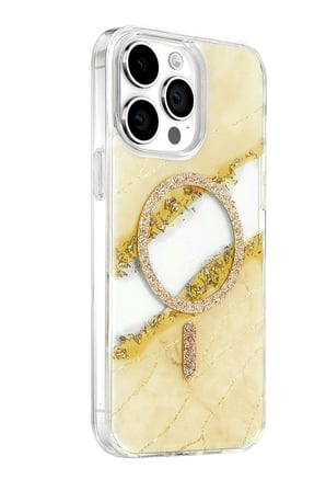 Onegif Apple iPhone 15 Pro Max Lotus Simli Magsafe Kapak - Gümüş