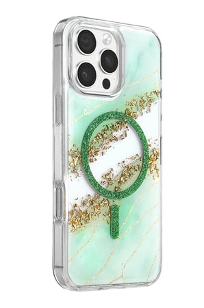 Onegif Apple iPhone 16 Pro Max Lotus Simli Magsafe Kapak - Yeşil