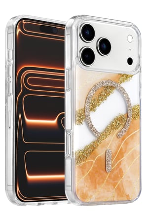Onegif Apple iPhone 17 Pro Max Lotus Simli Magsafe Kapak - Turuncu