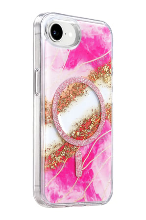 Onegif Apple iPhone 17E Lotus Simli Magsafe Kapak - Pembe