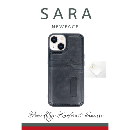 iPhone 15 Sara Kartvizitli Deri Kılıf - Siyah