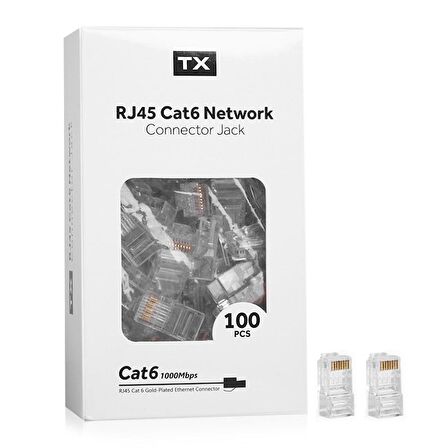 TX NTRJ45 Altın Uçlu Cat6 RJ45 100'lü Konnektör