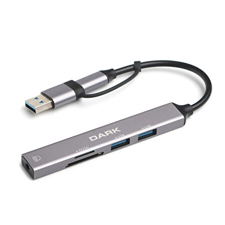 Dark USB-C & USB-A to 5 Port 2xUSB-A, 3.5mm Audio (DK-AC-USB250)