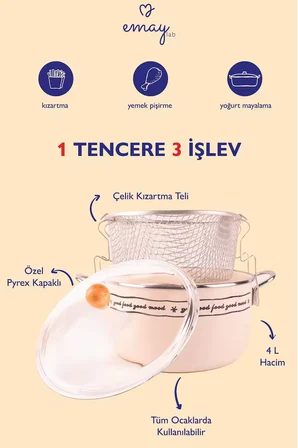 Mood Emaye Kızartma Tenceresi/ Fritöz (Özel Pyrex Kapaklı)