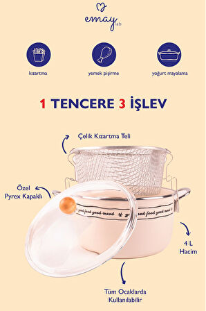 Mood Emaye Kızartma Tenceresi/ Fritöz (Özel Pyrex Kapaklı)