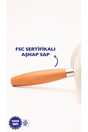 Cupid Kareli Emaye Ahşap Saplı Cezve (500ml-6 kişilik)
